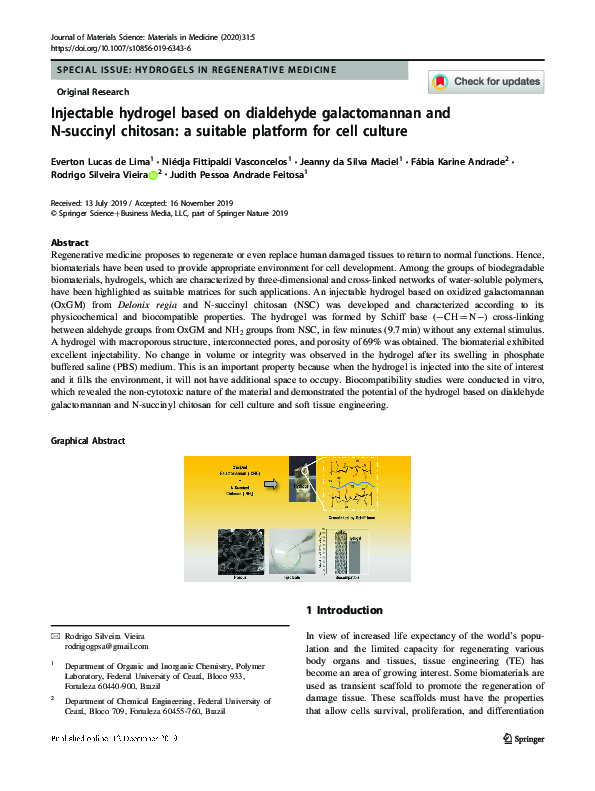 (PDF) Injectable hydrogel based on dialdehyde galactomannan and N ...