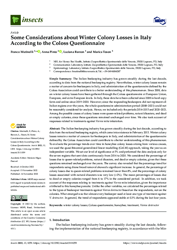 (PDF) Some Considerations about Winter Colony Losses in Italy According ...