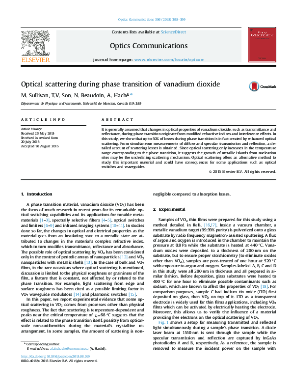 (PDF) Optical scattering during phase transition of vanadium dioxide