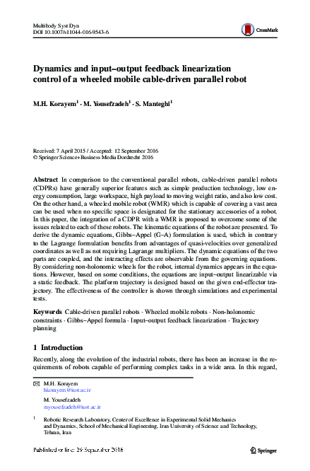 (PDF) Dynamics and input–output feedback linearization control of a ...