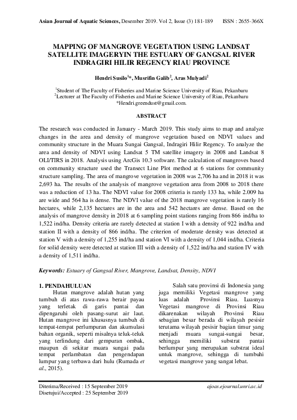 (PDF) Mapping of Mangrove Vegetation Using Landsat Satellite Imageryin ...