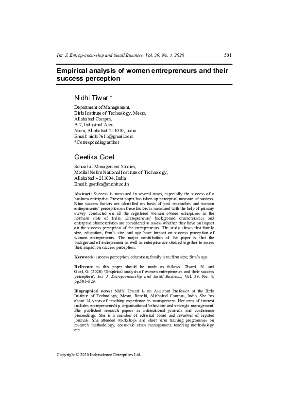 (PDF) Empirical analysis of women entrepreneurs and their success ...