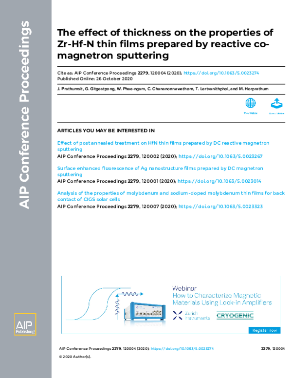 (PDF) The effect of thickness on the properties of Zr-Hf-N thin films ...