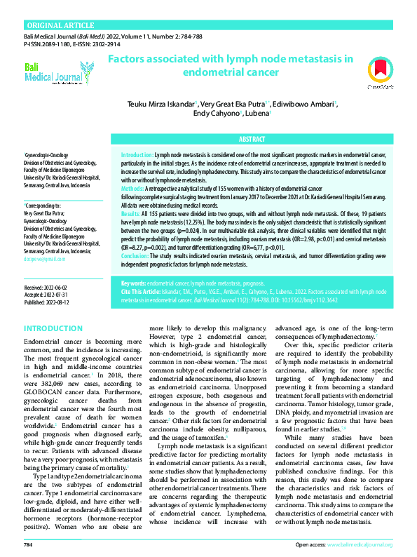 (PDF) Factors associated with lymph node metastasis in endometrial cancer