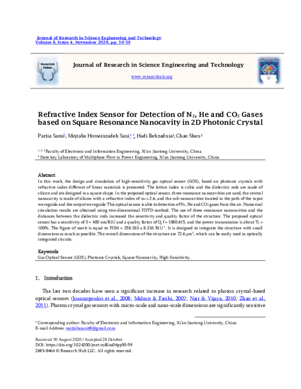 (PDF) Refractive Index Sensor for Detection of N2, He and CO2 Gases ...