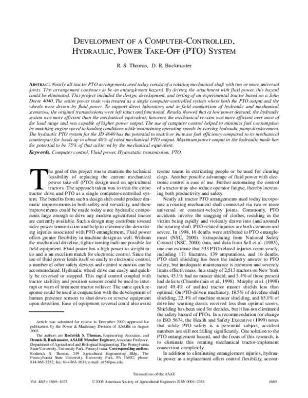 (PDF) Development of a Computer-Controlled, Hydraulic, Power Take-Off ...