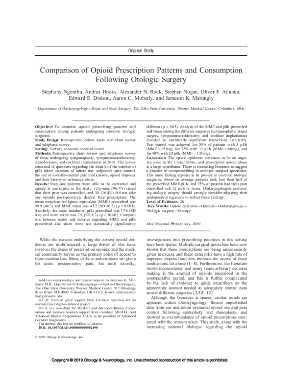 (PDF) Comparison of Opioid Prescription Patterns and Consumption ...