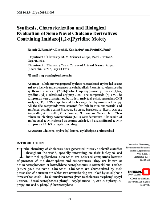 (PDF) Synthesis, Characterization and Biological Evaluation of Some ...