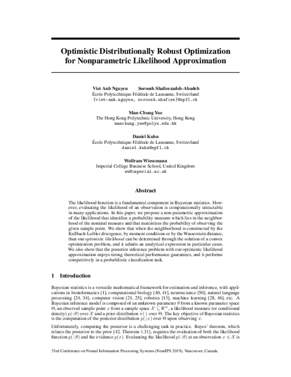 (PDF) Optimistic Distributionally Robust Optimization for Nonparametric ...