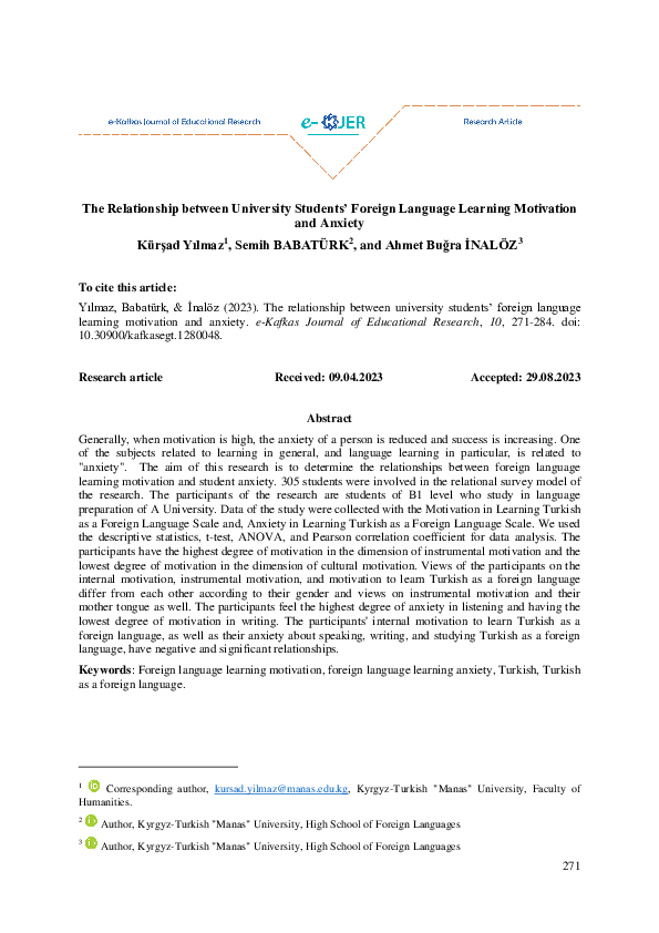 (PDF) The Relationship between University Students’ Foreign Language ...