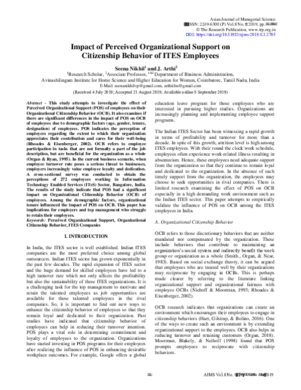 (PDF) Impact of Perceived Organizational Support on Citizenship ...