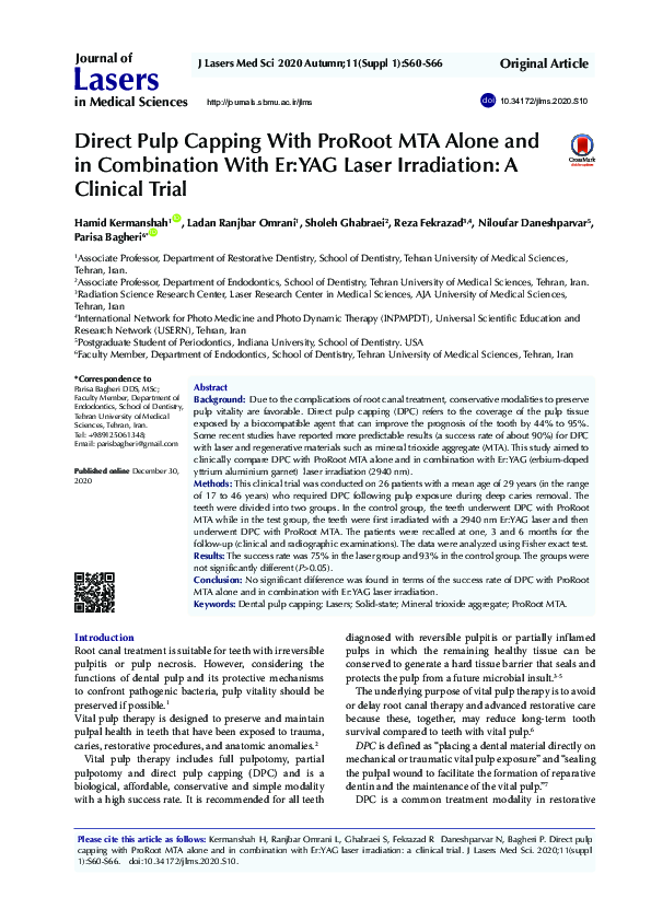 (PDF) Direct Pulp Capping With ProRoot MTA Alone and in Combination ...