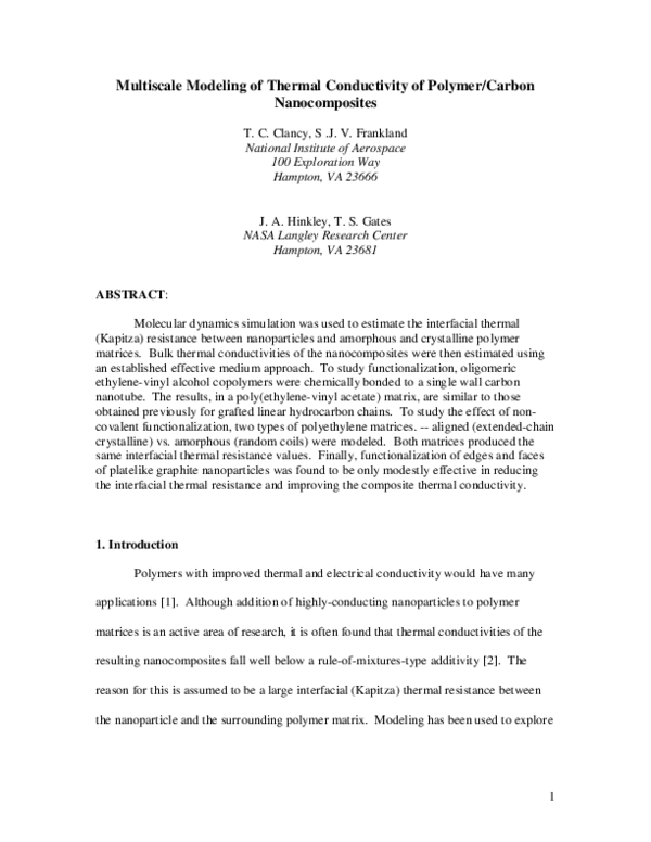 (PDF) Multiscale modeling of thermal conductivity of polymer/carbon ...