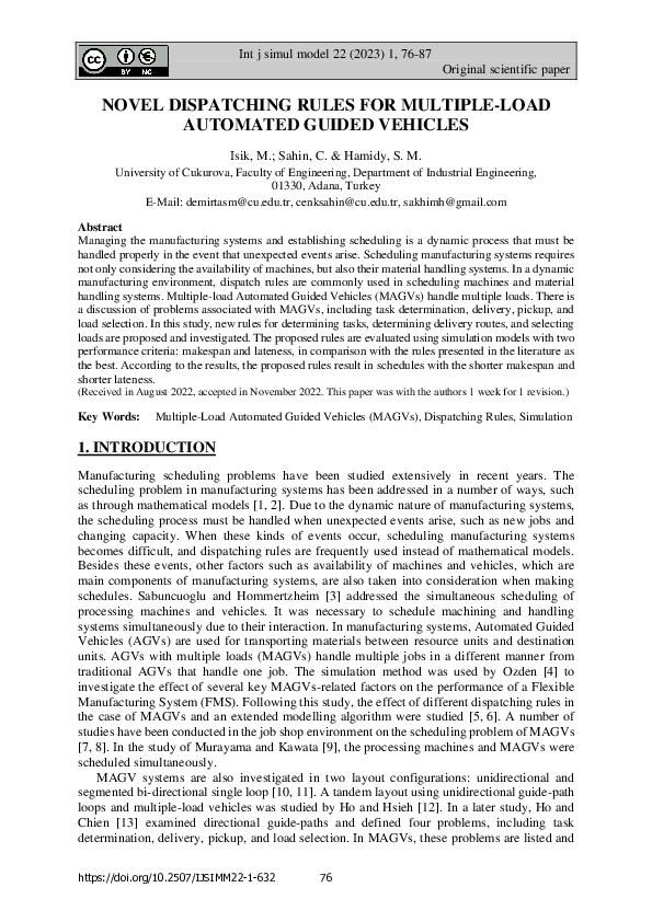 (PDF) Novel Dispatching Rules for Multiple-Load Automated Guided Vehicles