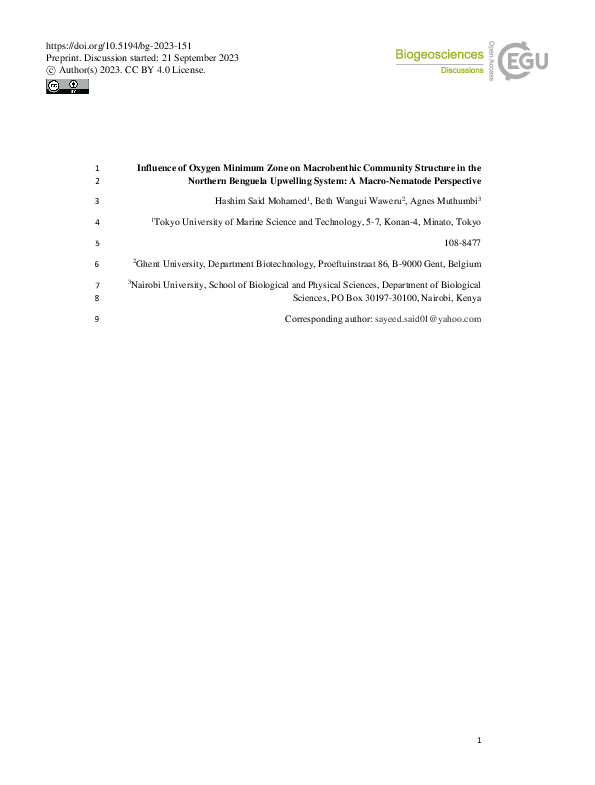 (PDF) Influence of Oxygen Minimum Zone on Macrobenthic Community ...