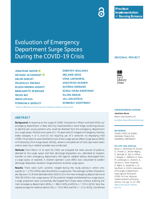 (PDF) Evaluation of Emergency Department Surge Spaces During the COVID ...