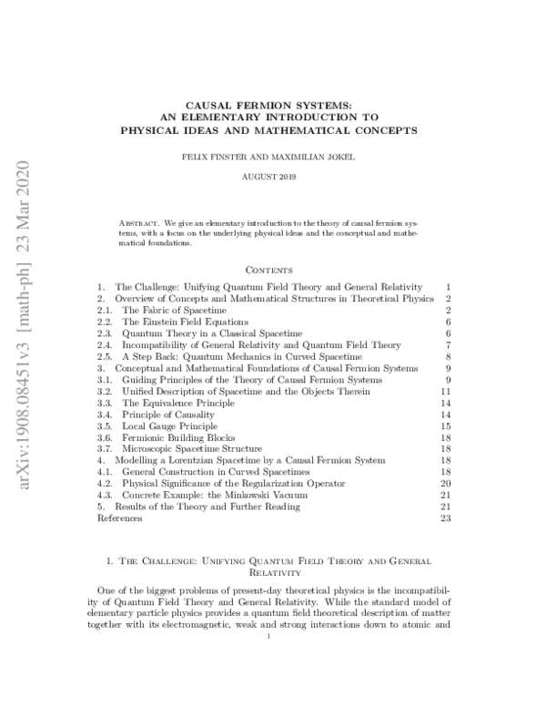 (PDF) Causal Fermion Systems: An Elementary Introduction to Physical ...