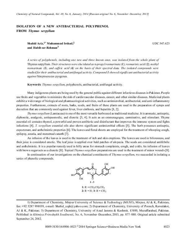 (PDF) Isolation of a New Antibacterial Polyphenol from Thymus serpyllum