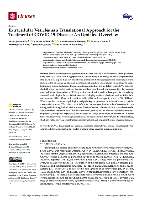 (PDF) Extracellular Vesicles as a Translational Approach for the ...