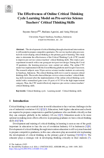(PDF) The Effectiveness of Online Critical Thinking Cycle Learning ...