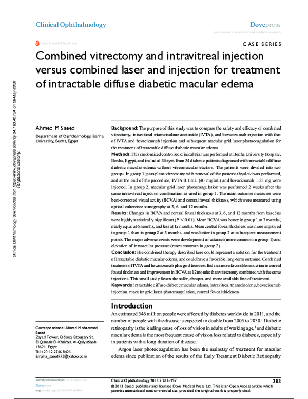 (PDF) Combined vitrectomy and intravitreal injection versus combined ...