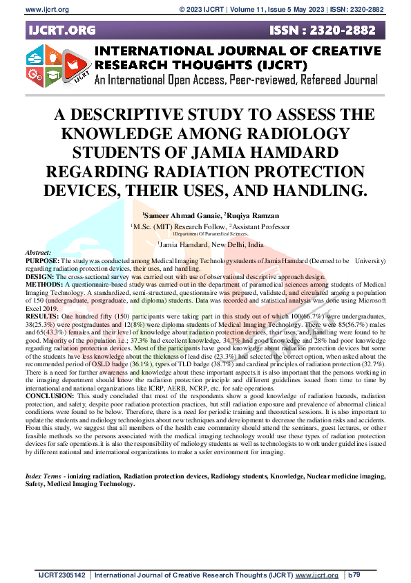 (PDF) A DESCRIPTIVE STUDY TO ASSESS THE KNOWLEDGE AMONG RADIOLOGY ...