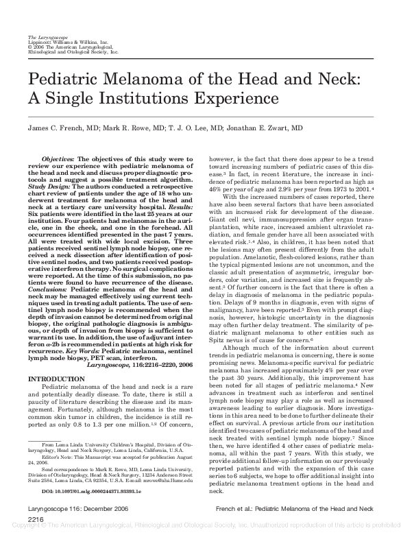 (PDF) Pediatric Melanoma of the Head and Neck: A Single Institutions ...