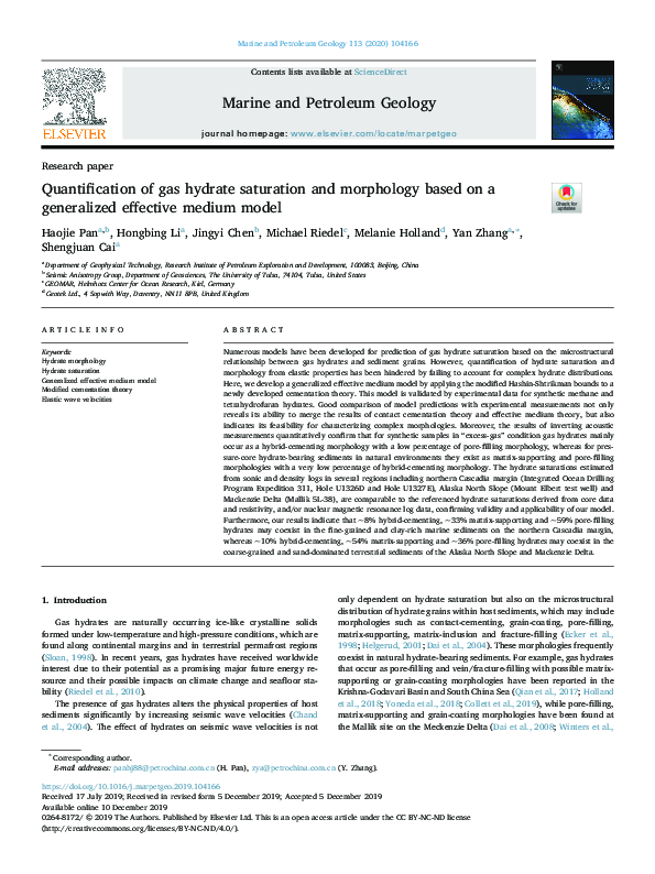(PDF) Quantification of gas hydrate saturation and morphology based on ...