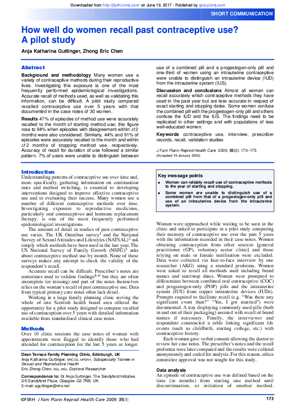 (PDF) How well do women recall past contraceptive use? A pilot study