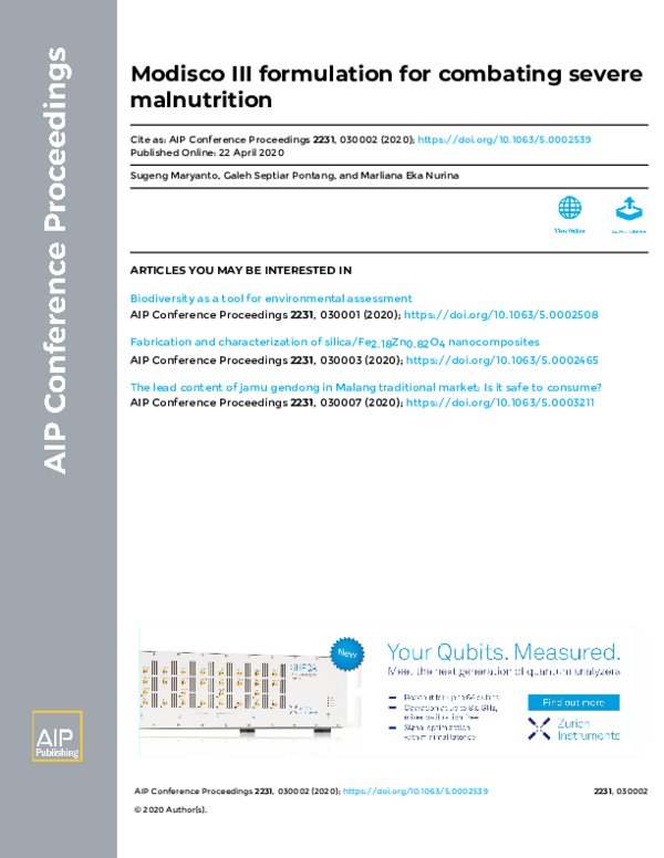 (PDF) Modisco III formulation for combating severe malnutrition