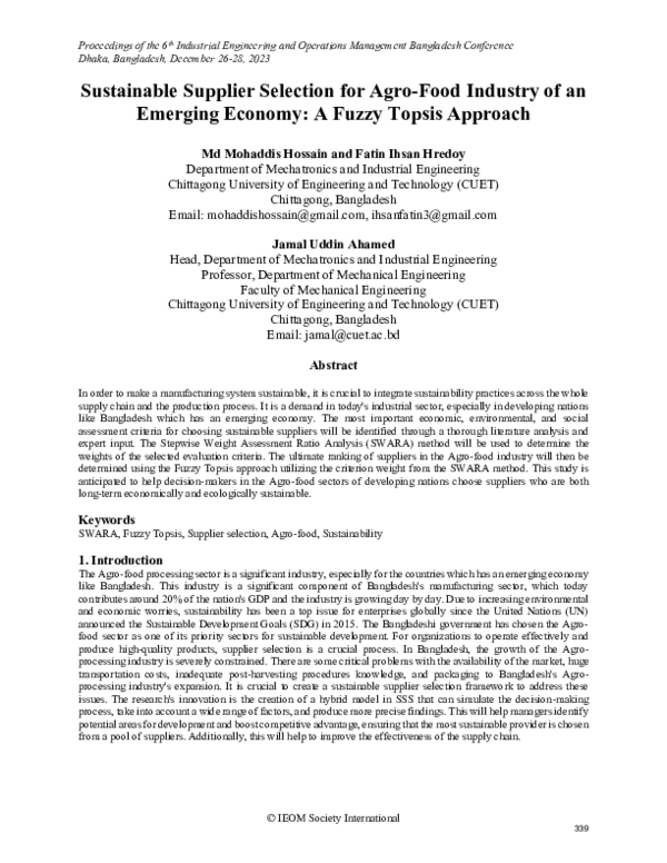 (PDF) Sustainable Supplier Selection for Agro-Food Industry of an ...