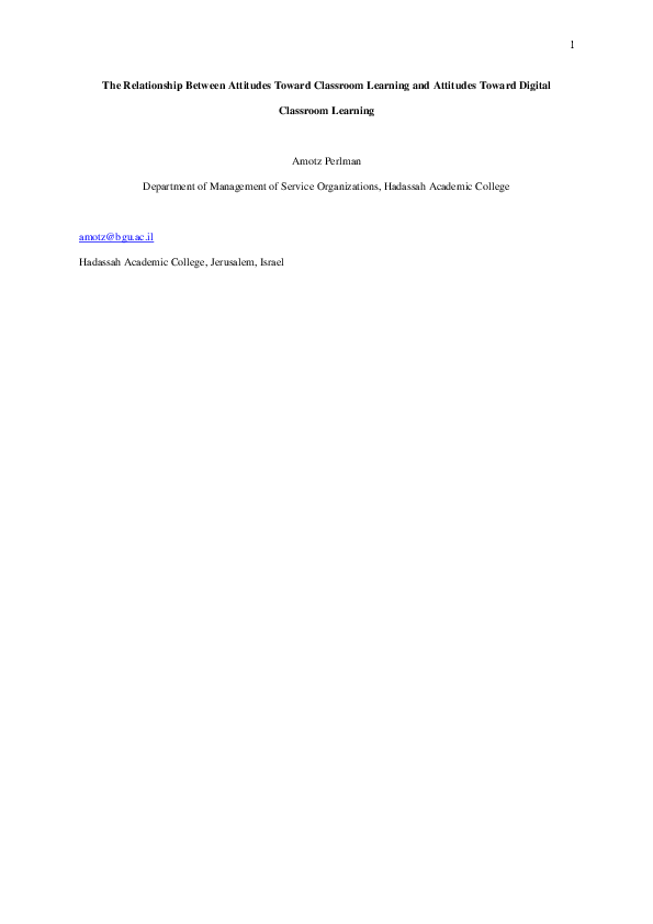 (PDF) The Relationship Between Attitudes Toward Classroom Learning and ...