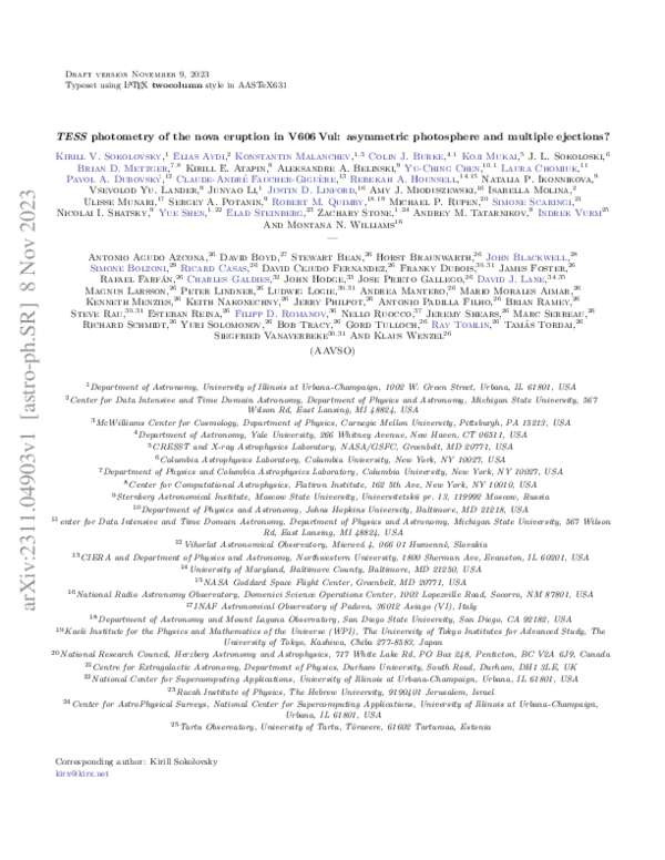 (PDF) TESS photometry of the nova eruption in V606 Vul: asymmetric ...
