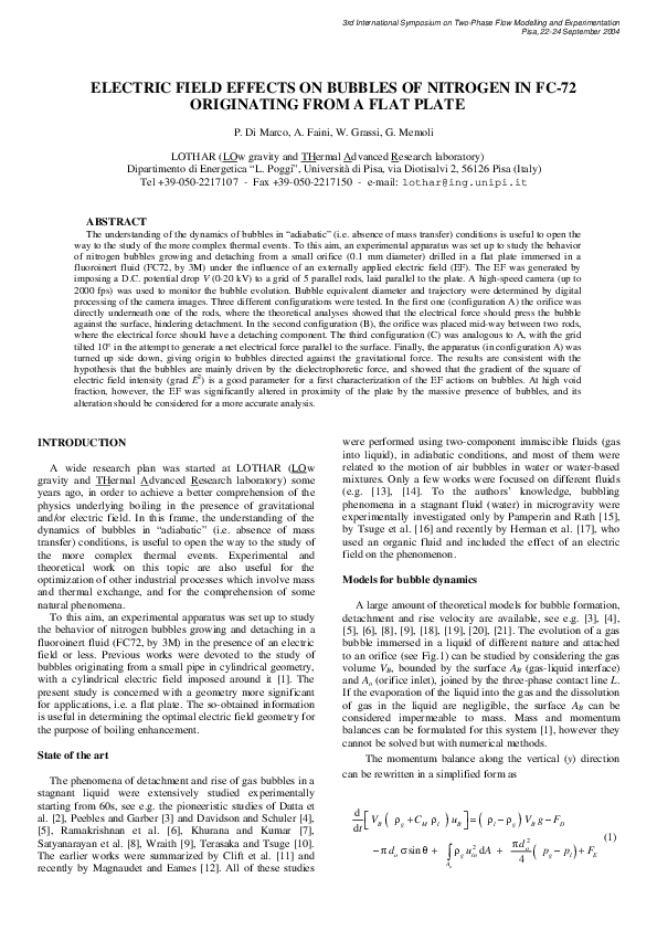 (PDF) Electric Field Effects on Bubbles of Nitrogen in FC-72 ...