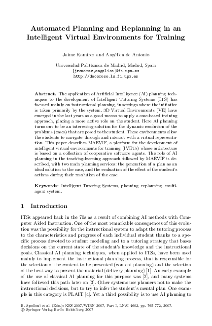 (PDF) Automated Planning and Replanning in an Intelligent Virtual ...