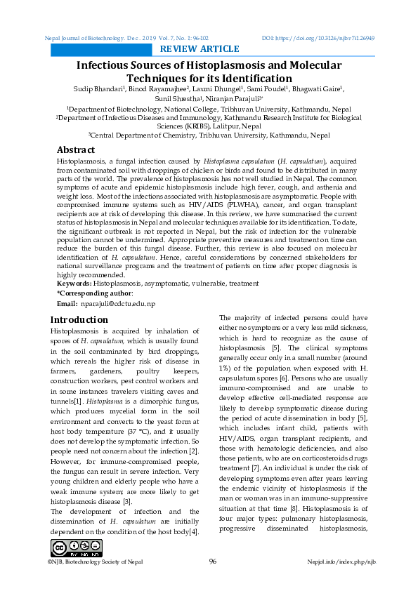 (PDF) Infectious sources of Histoplasmosis and molecular techniques for ...
