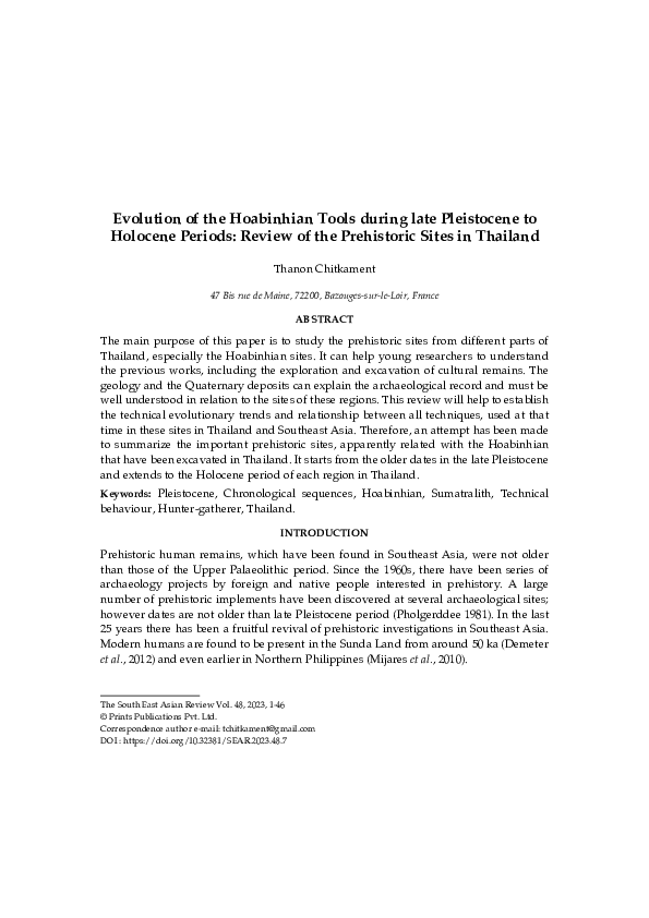 (PDF) Evolution of the Hoabinhian Tools during late Pleistocene to ...