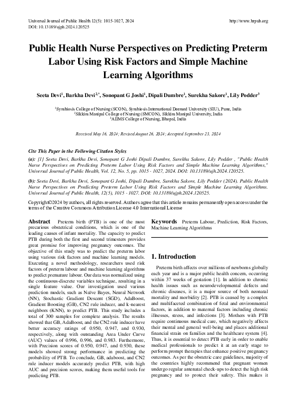 (PDF) Public Health Nurse Perspectives on Predicting Preterm Labor ...
