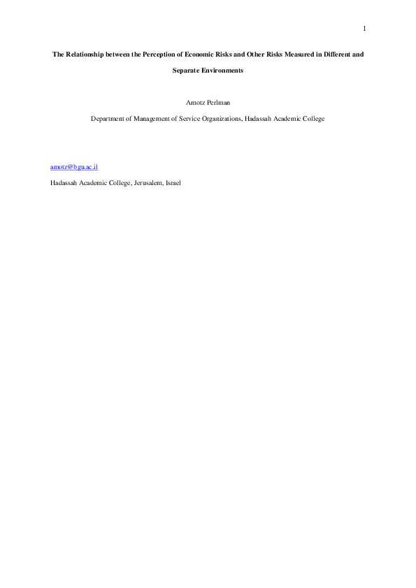 (PDF) The Relationship between the Perception of Economic Risks and ...