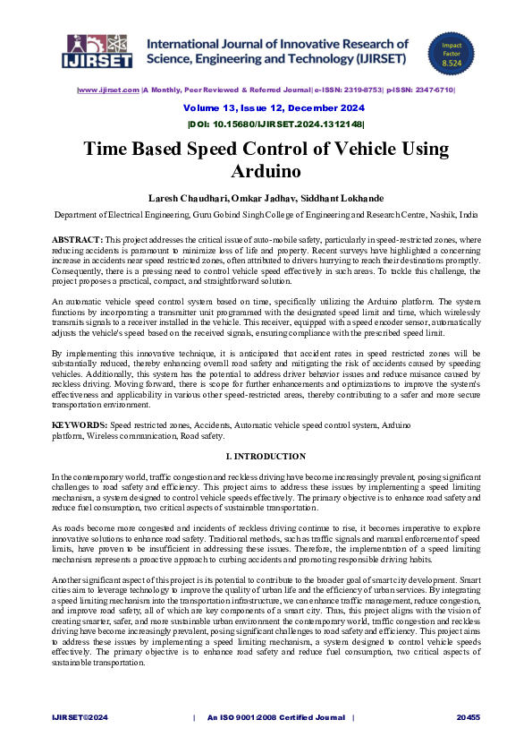 (PDF) Time Based Speed Control Of Vehicle Using Arduino