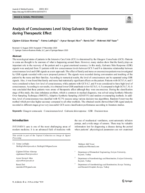 (PDF) Analysis of Consciousness Level Using Galvanic Skin Response ...
