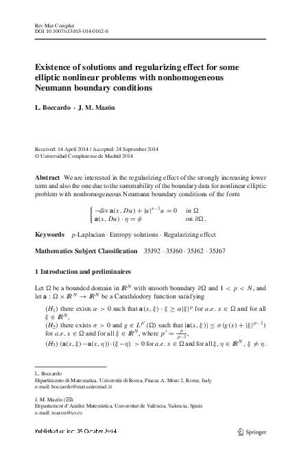 (PDF) Existence of solutions and regularizing effect for some elliptic ...