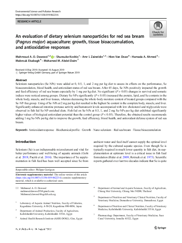(PDF) An evaluation of dietary selenium nanoparticles for red sea bream ...