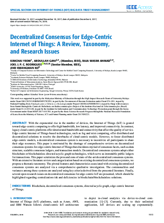 (PDF) Decentralized Consensus for Edge-Centric Internet of Things: A ...