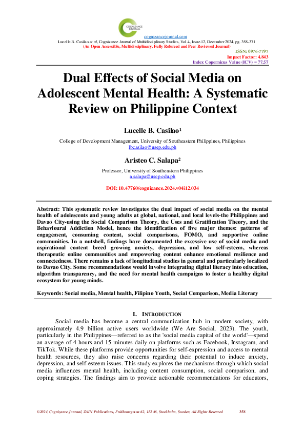 (PDF) Dual Effects of Social Media on Adolescent Mental Health: A ...