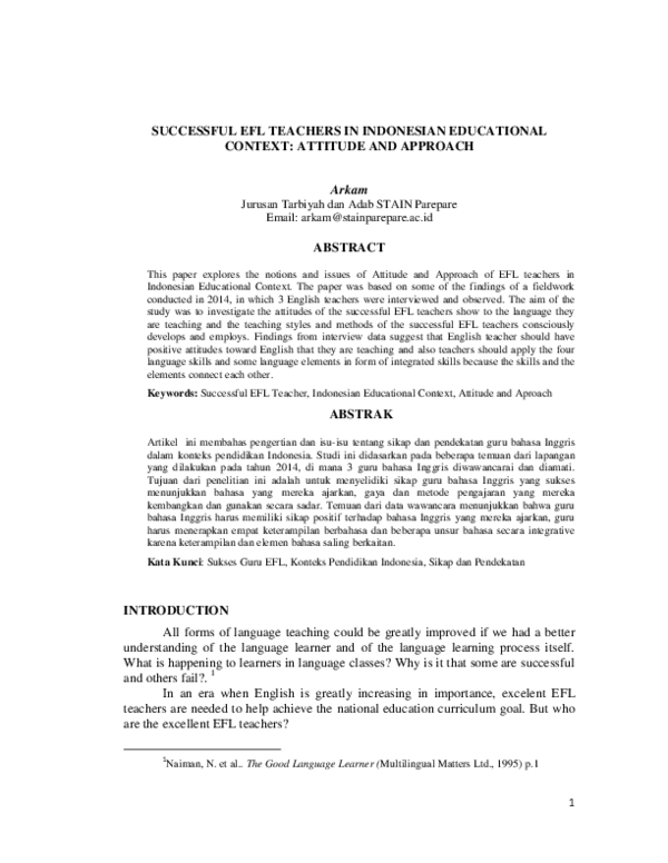 (PDF) Successful Efl Teachers in Indonesian Educational Context ...