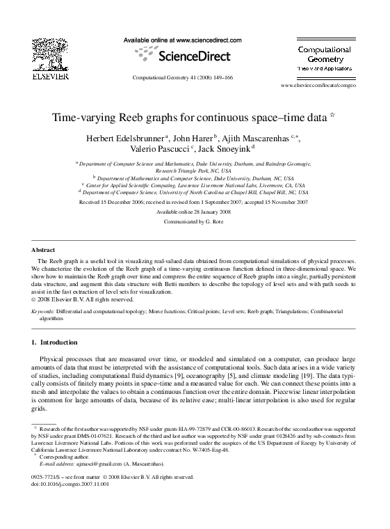 (PDF) Time-varying Reeb graphs for continuous space–time data