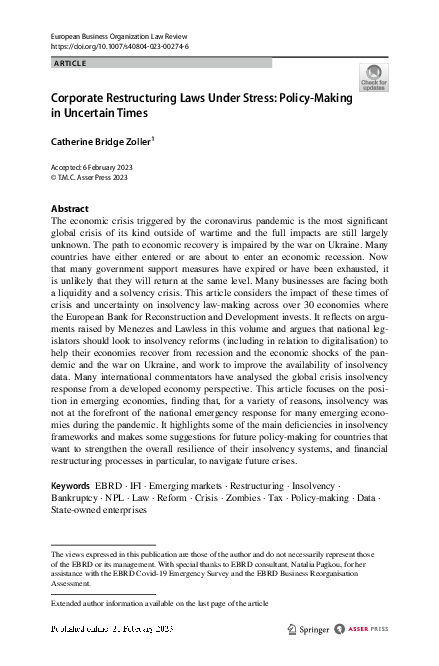 (PDF) Corporate Restructuring Laws Under Stress: Policy-Making in ...