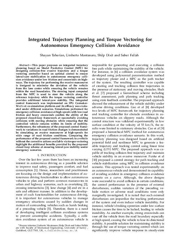 (PDF) Integrated Trajectory Planning and Torque Vectoring for ...