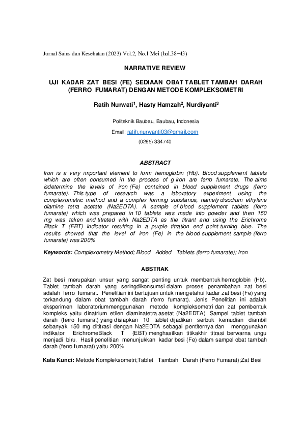 (PDF) Narative review: Uji Kadar Zat Besi (Fe) Sediaan Obat Tablet ...